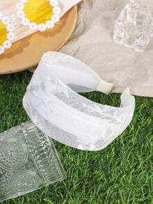 1件装时尚百搭白色花朵网纱发带 - 白色 - 查看 2