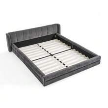 Double Bed 160*200cm, Chenille Fabric, Comfortable Backrest, Sturdy Eucalyptus And Iron Frame, Easy To Assemble, Dark Grey (Without Mattress) - Dark Grey - View 11