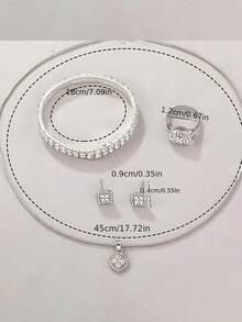 6pcs Luxury Women's Quartz Watch Set, Including Watch With Roman Numeral Dial, Diamond-Encrusted Bracelet, Earrings, Necklace And Ring. Silver-Tone Metal Finish With Double-Layer Pave Dial, Creating A Dazzling Luxurious Style And High-End Charm - Silver - View 7