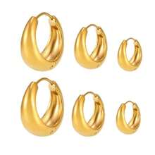 Bộ khuyên tai vòng dày dặn bằng thép không gỉ mạ vàng - Không gây dị ứng, cỡ nhỏ, vừa và lớn, dành cho nữ. - Một đôi bông tai hình bầu dục - Xem 9