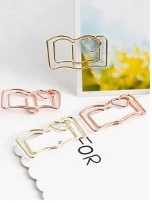 5/10/20pcs Book Shaped Mini Bookmarks With Rose Gold Clips - Irregular Return Needle - View 1
