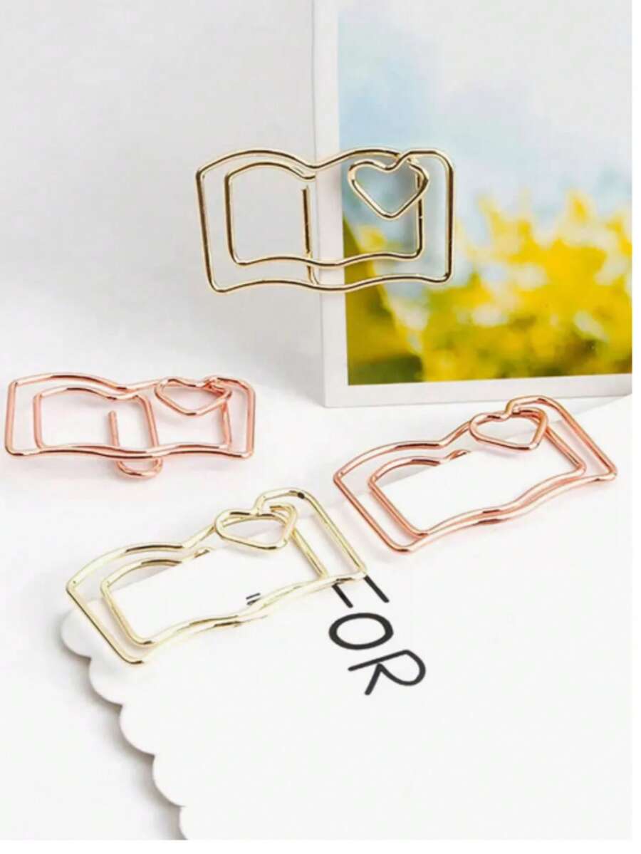 5/10/20pcs Book Shaped Mini Bookmarks With Rose Gold Clips - Irregular Return Needle - View 1