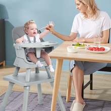 COSTWAY 6-In-1 Baby High Chair With 5-Point Harness And Removable Tray, Grey - Grey - View 1