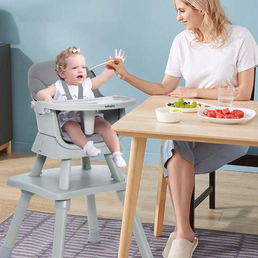 COSTWAY 6-In-1 Baby High Chair With 5-Point Harness And Removable Tray, Grey - Grey - View 1