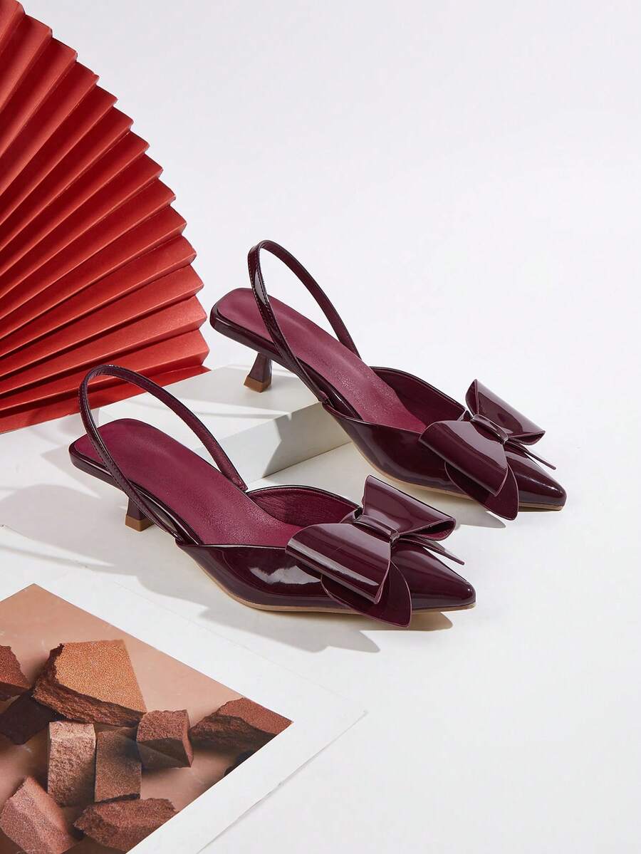 Women's New Fashion Metal Buckle Pointed Toe High Heel Pumps - Burgundy - View 1