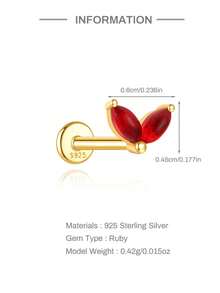 1 pièce Boucles d'oreilles en argent sterling 925 avec pierres précieuses colorées en forme de marquise pour femmes, boucle d'oreille à tige classique, dos plat, cartilage de l'hélix, pour le port quotidien, bijou fin - Multicolore - Voir 17
