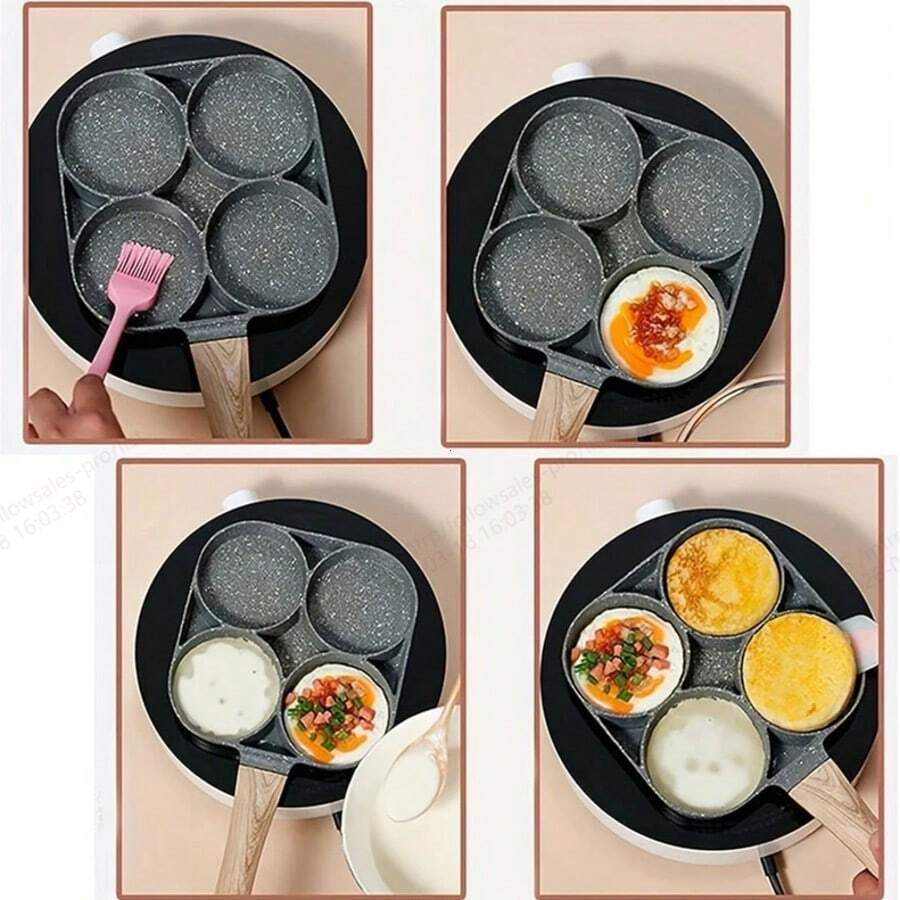 4-Tassen Pfannkuchenpfanne, Omelett-Pfanne aus Aluminiumlegierung, 3 Stücke quadratische Grillpfanne, geteilte Bratpfanne für Frühstück, für Gasherd & Induktion, 7.3 Inch - Verschiedenfarbig - Übersicht 1