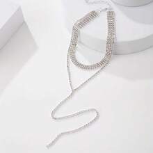 1pc Triple Strand Long Necklace, Suitable For Women's Wedding Wear - Gun Black - View 5