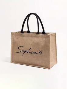 1pc Customized Name & Pattern Large Personalized Beach Tote Bag, Women's Gift Tote Bag, Ladies Travel Cosmetic Storage Bag, Customized Name Linen Tote Bag | Personalized Bridesmaid Proposal Gift | Reusable Beach And Shopping Tote Bag | Linen Bag Women's Gift, Wedding And Holiday Gift - Multicolor - View 10