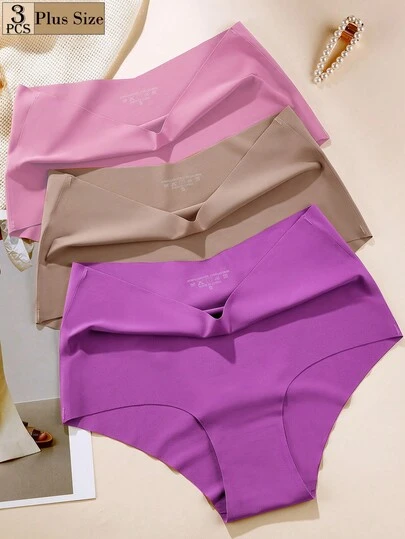 Aofeiqike Paquete de 3 bragas sin costuras de talle alto, transpirables y de unicolor para mujer de talla grande, elegantes y lindas en rosa profundo, morado profundo y café, adecuadas para boda, deporte y uso casual, de tela suave y delgada, aptas para todas las estaciones