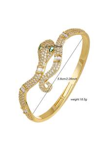 1 pieza Brazalete de lujo con serpiente de circonita cúbica de moda, para uso diario de mujeres - Serpiente - Ver 6