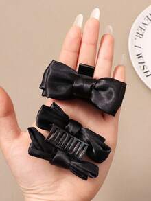 2个黑色优雅蝴蝶结发夹，侧刘海发夹，公主风发饰 - 黑色 - 查看 5