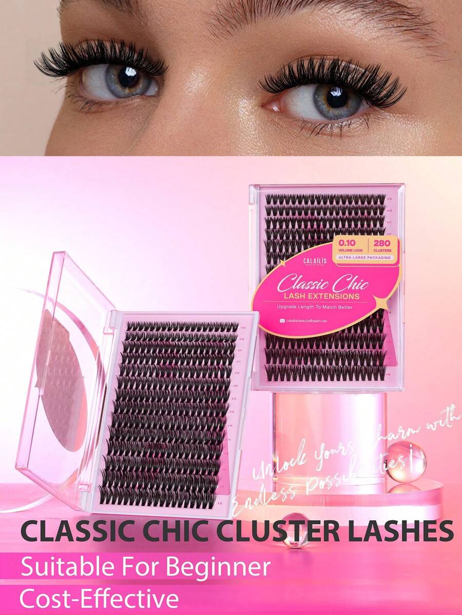 Pestañas en racimo CALAILIS, 144 piezas de racimos de pestañas con rizo D para extensión de pestañas DIY, capacidad súper grande reutilizable, pestañas individuales finas y difuminadas con banda suave, adecuado para uso doméstico de principiantes (HD19, D-10-16 Mixto) - D - Ver 1