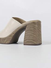 Women's Beach Holiday PU Leather Glossy High Heel Sandals, Party Beach Summer Wooden Texture Platform Sandals - Apricot - View 9