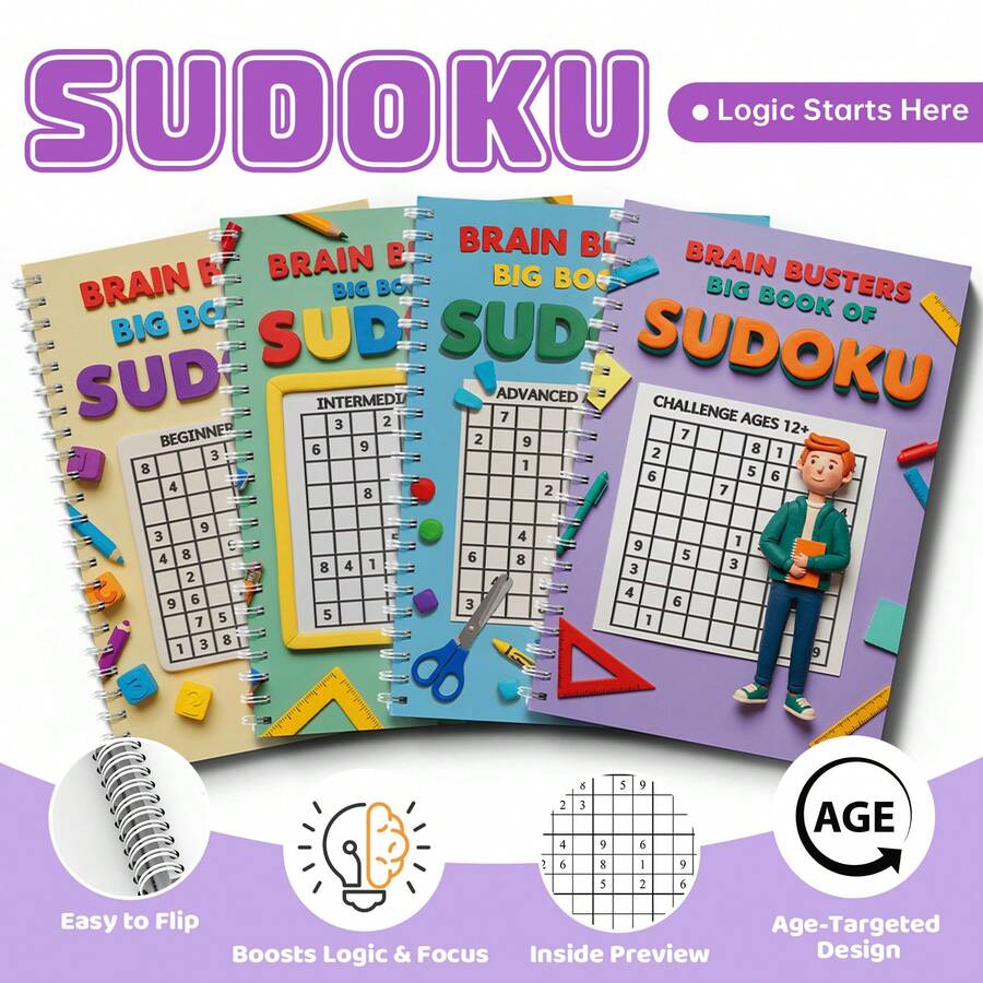 Libro de desafío de Sudoku, un rompecabezas lógico atemporal que puede mejorar la velocidad y precisión del pensamiento, ayudando a mantener la claridad mental y el enfoque. Una opción ideal para el reinicio diario y la mejora continua. - Libro de sudoku - Ver 1