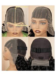 24英寸波浪卷蕾丝前假发，女士款 - 自然卷曲合成发际线，预先拔毛的13x6蕾丝，耐热纤维，适合日常佩戴 | 波浪卷 | 蕾丝前假发，合成蕾丝前假发 - 黑色 - 查看 11