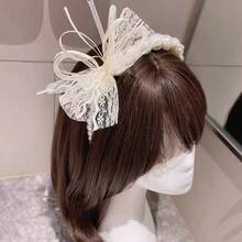 1pc Elegant Lace Trim Faux Pearl Bow Headband, Sweet Bridal Hair Accessory, Versatile Hair Hoop Hair Band - Multicolor - View 3