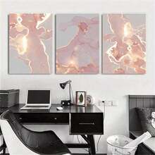 3pcs Pink And Rose Gold Abstract Canvas Mural Set - Perfect Choice For Living Room Decoration, Vintage Frameless Wall Arts Posters Living Room Decor, Home Decor,Room Decor,Wall Decor,Bedroom Decor - 111 - View 11