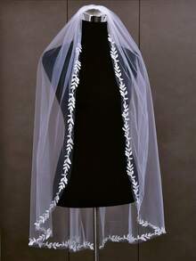 婚纱头纱蕾丝边新娘头纱带梳子1米婚纱头纱薄扇形蕾丝边曼蒂拉新娘配饰 - 彩色 - 查看 7