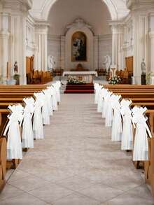 1/4 piezas Grandes lazos para bancos de boda con largas colas de tul, decoraciones para sillas de iglesia, pasillos, decoración de autos de boda, lazos grandes para ducha nupcial, recepción, cumpleaños, aniversario (Blanco) - A - Ver 2
