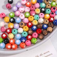 10/30pcs Acrylic Painted Star Beads, Suitable For DIY Jewelry Making, Necklace, Bracelet, Earrings, Bag Chain, Keychain, Zipper Pendant, Loose Beads - Multicolor - View 2