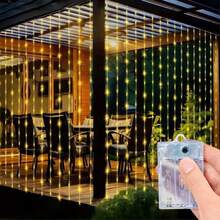 600/300/200/100 LED Curtain Lights, Without Remote Control, Fairy Tale Lights, 8 Curtain Light Modes, Battery Powered, Suitable For Christmas, Halloween, Bedroom, Window, Wedding, Party, Background Decor - Battery Box Curtain Light - View 2
