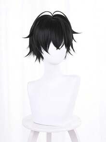 动漫角色宫野cosplay假发，黑色短款全头假发，多功能夹式合成纤维假发，适用于舞台表演、节日派对、日常佩戴 - 黑色 - 查看 3