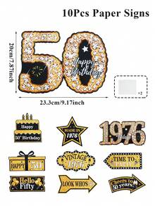 1 Set Black & Gold 50th Birthday Party Signage Cards, Paper Door Decor Couplet Banners For Background Decor, Black & Gold 50th Birthday Party Signage For Wall Decor, Photo Props, Home Decor, Room Decor, Birthday Party Photography Props, Black & Gold Birthday Party Decor, School Opening Ceremony Wedding Decor, Birthday Party Supplies - 50th - View 12