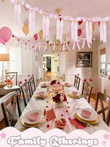 1 Peça Faixa Decorativa de Laço Rosa e Branco para Festa, Decoração de Guirlanda de Laço, Adequado para Festa, Feriado, Aniversário, Casamento, Noivado, Lareira, Decoração de Parede - Multicolorido - Visão 6