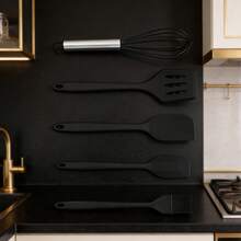 Premium Silicone Kitchen Utensils Set, 5 Piece Heat Resistant Cooking Tools – Includes Turner, Spatulas, Whisk, Basting Brush – Non-Stick, Perfect For Baking, Cooking, Mixing & More – Easy To Clean, Durable Kitchen Gadgets - Black - View 7