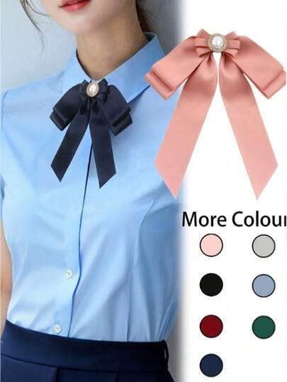 1 pieza Corbata/Broche de mujer casual de unicolor rosa/negro/azul con lazo de perlas falsas y borla, adecuado para citas, fiestas, bodas, combinación para el escenario