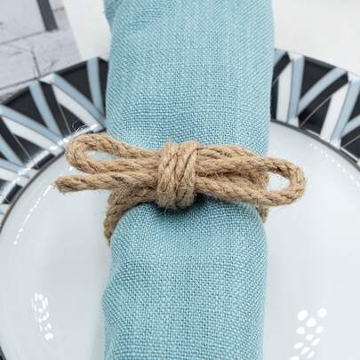 4/8/12 piezas Anillos para servilletas de cuerda de cáñamo con lazo, anillos para servilletas de lino rústicos hechos a mano, adecuados para bodas, fiestas, cumpleaños, decoraciones de mesa, comidas en casa y al aire libre, despedidas de soltera, estilo granja.