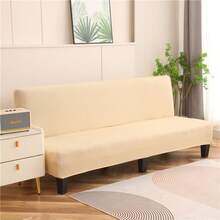 1 tấm bọc ghế sofa giường không tay vịn, màu trơn, chất liệu sợi polyester co giãn toàn diện, dệt kim mềm mại như lụa sữa, phù hợp cho mọi mùa. - Màu be - Xem 4