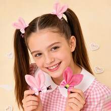 2/4pcs Cute Rabbit Ear Hair Clips For Women, Plush & Alloy Material, Sweet Polka Dot Bow Hair Accessories, Suitable For Daily Wear, Birthday Party, Photography - Multicolor - View 11