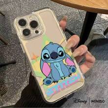 Miniso 1pc Disney Stitch Retro Star Phone Case Suitable For IPhone 17/17 Pro/17 Pro Max/17 Air/16/15/14/13/12/11/X Series Iphone 17 Pro Max Case Iphone 17 Pro Case Iphone 17 Case Stocking Stuffers The Girlfriend - Transparent - View 5