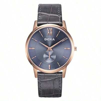 DOXA Swiss Made Luxury Men's Watch, Sophisticated Navy Blue Dial, Rose Gold & Stainless Steel Bracelet, Elegant Sapphire Crystal, Business/Formal Wear Accessory, Premium Brand Gift With Original Box