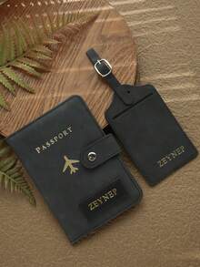 2pcs Personalized Passport Cover And Luggage Tag Set, Customized Gold Letter Suede Texture Buckle, Personalized Name Passport Cover - Multicolor - View 19