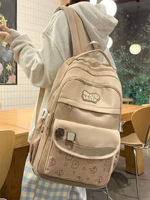 Cute Cartoon Print Backpack For Women, Large Capacity Middle/High School Bag, Casual Versatile Travel Rucksack - A - View 5