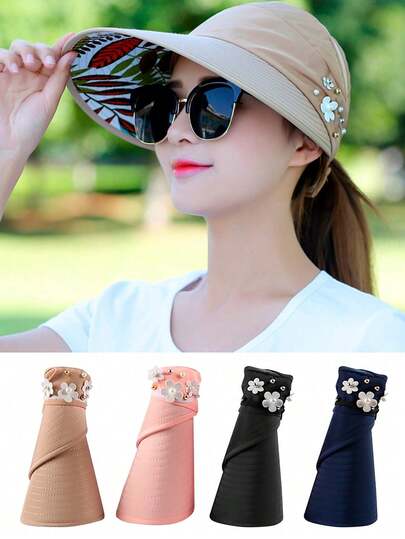 1pc Foldable Wide Brim Hat, Fashionable Korean Style Sun Protection Hat, Outdoor Sports Sun Hat, Tennis Sun Hat