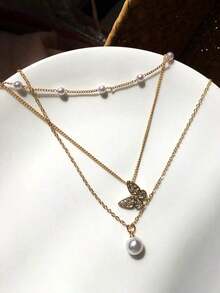 1pc Women's Simple Dual Layered Gold Metal Necklace, Suitable For Casual Wear All Year Round - Gold - 查看 7