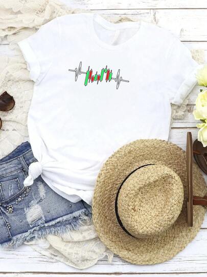 Camiseta de mujer con estampado retro de latido del corazón del comerciante, regalo para trading de criptomonedas, forex y mercado de valores