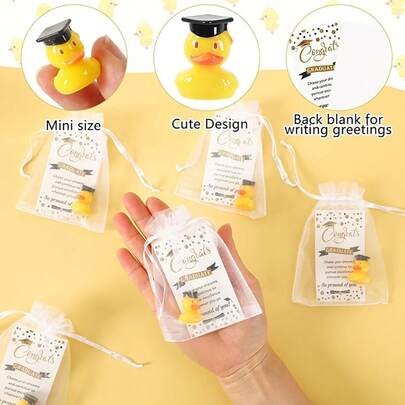 Bộ vịt tốt nghiệp mini bằng nhựa, vịt trang trí nhỏ kèm mũ tốt nghiệp, thích hợp trang trí nhà cửa và trường học, quà tặng tiệc tốt nghiệp.