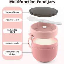 1pc Overnight Oats Container With Lid, Portable Overnight Oats Cup (With Spoon), Leak-Proof Plastic Yogurt Cup, Oatmeal Container, Dessert & Snack Container, Essential For Camping, Picnic, Beach, Back To School - Multicolor - View 7