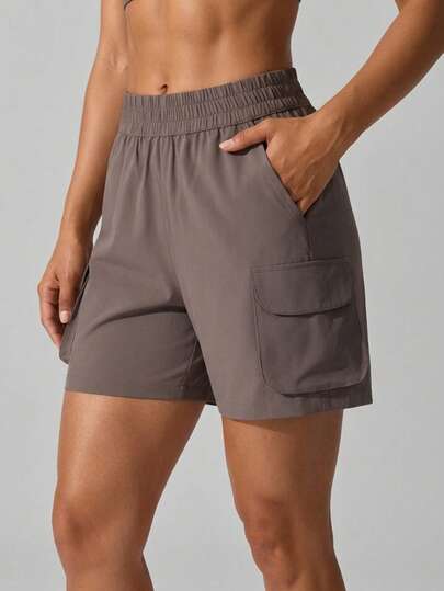 Never me Pantalones cortos cargo de mujer de cintura elástica de unicolor, pantalones cortos deportivos de ajuste holgado para el verano, uso diario, ejercicio, al aire libre, cómodos y ligeros