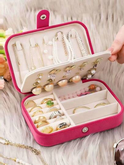 1pc Portable Travel Jewelry Storage Box, Small Zipper Jewelry Case, PU Leather Jewelry Organizer Box, Multi-Layer Earring Ring Holder, Cosmetic Makeup Organizer, Jewelry Display Stand, Perfume Storage Box, Waterproof & Anti-Oxidation Material To Protect Rings, Earrings, Necklaces, Holiday Gift, Gift For Her, Suitable For Teachers