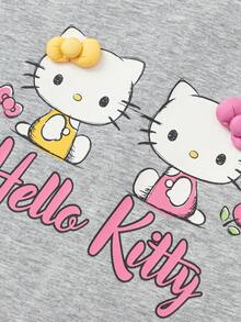 SANRIO Balabala 女童卡通印花荷叶边下摆休闲短袖上衣，夏季 - 灰色調 - 查看 4