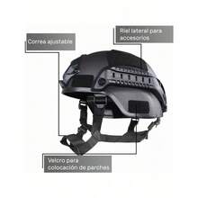 Casco protector de combate con rieles laterales y soporte NVG para caza de paintball militar táctica Airsoft - Negro - Ver 6
