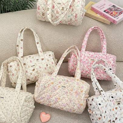 1 Túi đựng tã/túi xách cho mẹ cỡ lớn in hình cún con/hoa dễ thương (nhiều màu để lựa chọn), túi đeo vai/túi du lịch họa tiết hoạt hình tiện dụng đựng các vật dụng cần thiết cho mẹ để đựng bình sữa, khăn giấy, quần áo thay cho trẻ, tã, bình nước, khăn ướt, đồ ăn nhẹ, đồ chơi, v.v.