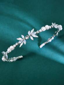 1件简约优雅水钻仿珍珠发箍，百搭款式，适合休闲、派对、婚礼、新娘及伴娘佩戴。 - 銀色 - 查看 5