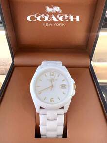 Coach GREYSON Series Women's Watch, White Case White Ceramic Strap White Dial - 白色 - 查看 7